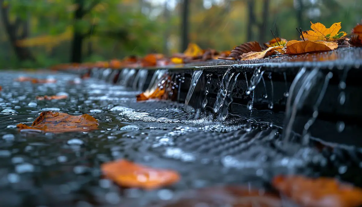 Closeup of a rainwater filter system collecting water from the rooftop.